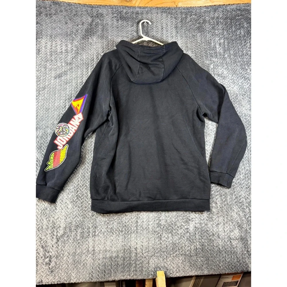 Nike Air Jordan Hoodie Mens Large Black Rainbow Neon Logo Graphic Sleeve Jumpman